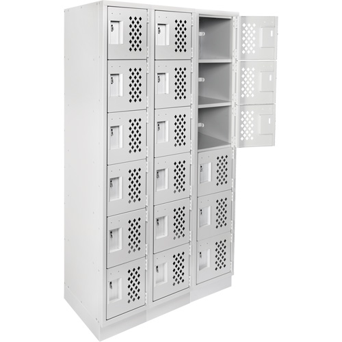 Assembled Lockerettes Clean Line Perforated Economy Lockers, 6 -tier, Bank of 3, 18" x 72" x 12", Steel Planification Entrepots Molloy