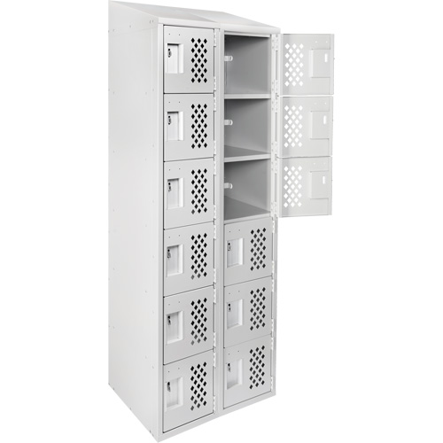 Assembled Lockerettes Clean Line Perforated Economy Lockers, 6 -tier, Bank of 2, 18" x 72" x 12", Steel Planification Entrepots Molloy