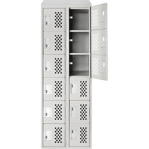Assembled Lockerettes Clean Line Perforated Economy Lockers, 6 -tier, Bank of 2, 18" x 72" x 12", Steel Planification Entrepots Molloy