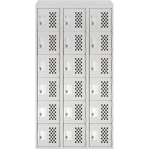 Assembled Lockerettes Clean Line Perforated Economy Lockers, 6 -tier, Bank of 3, 18" x 72" x 12", Steel Planification Entrepots Molloy