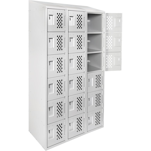 Assembled Lockerettes Clean Line Perforated Economy Lockers, 6 -tier, Bank of 3, 18" x 72" x 12", Steel Planification Entrepots Molloy