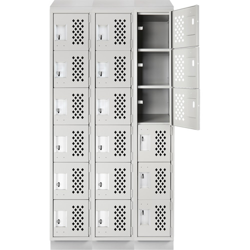 Assembled Lockerettes Clean Line Perforated Economy Lockers, 6 -tier, Bank of 3, 18" x 72" x 12", Steel Planification Entrepots Molloy