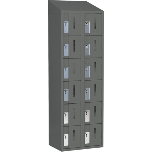 Concorde Heavy-Duty Lockers, 6 -tier, Bank of 2, 24" x 18" x 78", Steel, Charcoal, Welded (Assembled) Planification Entrepots Molloy