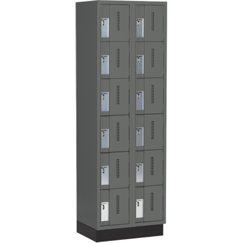 Concorde Heavy-Duty Lockers, 6 -tier, Bank of 2, 24" x 18" x 76", Steel, Charcoal, Welded (Assembled) Planification Entrepots Molloy