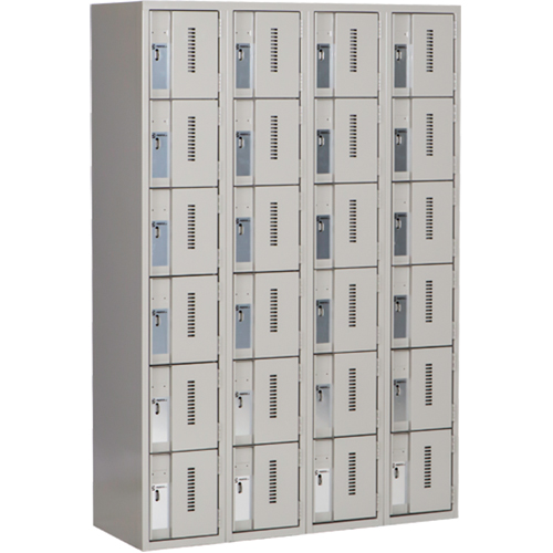 Concorde Heavy-Duty Lockers, 6 -tier, Bank of 4, 48" x 18" x 72", Steel, Grey, Welded (Assembled) Planification Entrepots Molloy