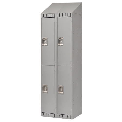 Lockers, 2 -tier, Bank of 2, 24" x 18" x 82", Steel, Grey, Knocked Down Planification Entrepots Molloy