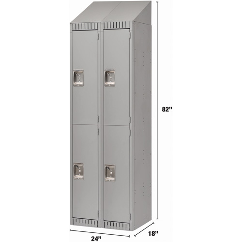 Lockers, 2 -tier, Bank of 2, 24" x 18" x 82", Steel, Grey, Knocked Down Planification Entrepots Molloy