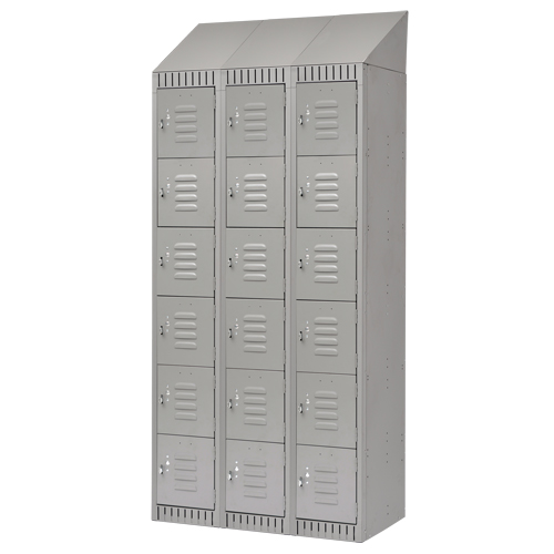 Lockers, 6 -tier, Bank of 3, 36" x 18" x 82", Steel, Grey, Knocked Down Planification Entrepots Molloy