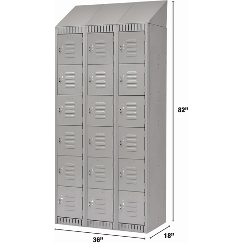 Lockers, 6 -tier, Bank of 3, 36" x 18" x 82", Steel, Grey, Knocked Down Planification Entrepots Molloy