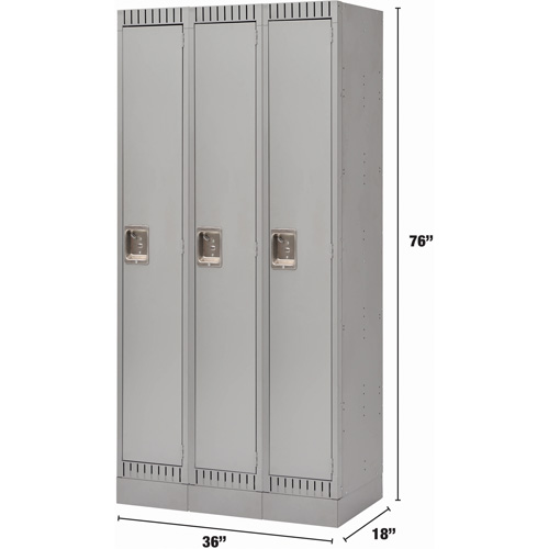 Lockers, Bank of 3, 36" x 18" x 76", Steel, Grey, Knocked Down Planification Entrepots Molloy