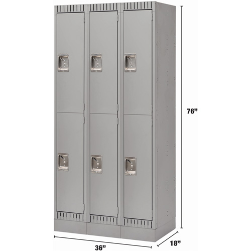 Casiers, 2 niveaux, Bloc de 3, 36" x 18" x 76", Acier, Gris, D&eacute;mont&eacute; Planification Entrepots Molloy