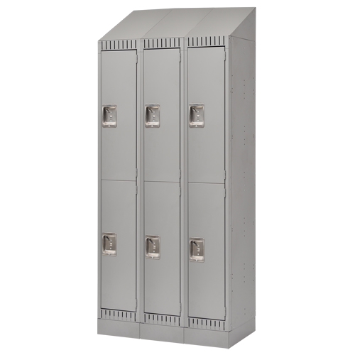 Lockers, 2 -tier, Bank of 3, 36" x 18" x 86", Steel, Grey, Knocked Down Planification Entrepots Molloy
