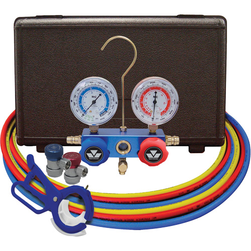 Dual Manifold Gauge Set with Manual Couplers & 3-in-1 Side Mount Can Tap Valve Planification Entrepots Molloy