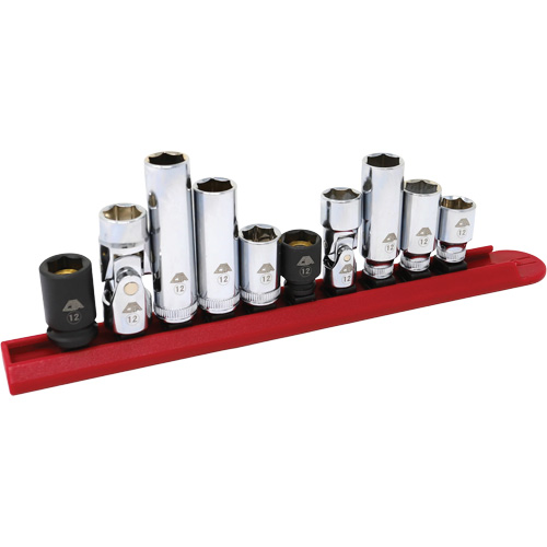 Chrome Finish Socket Set with Rail, 10 Pieces, 1/4"/3/8" Drive Size Planification Entrepots Molloy
