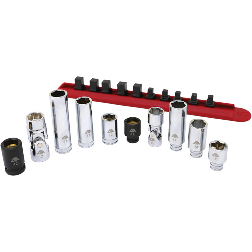 Chrome Finish Socket Set with Rail, 10 Pieces, 1/4"/3/8" Drive Size Planification Entrepots Molloy
