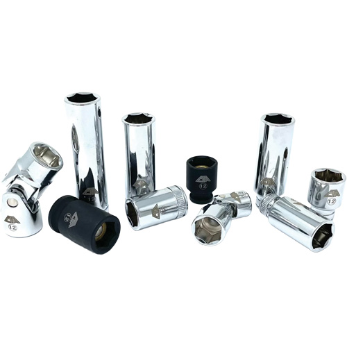 Chrome Finish Socket Set with Rail, 10 Pieces, 1/4"/3/8" Drive Size Planification Entrepots Molloy