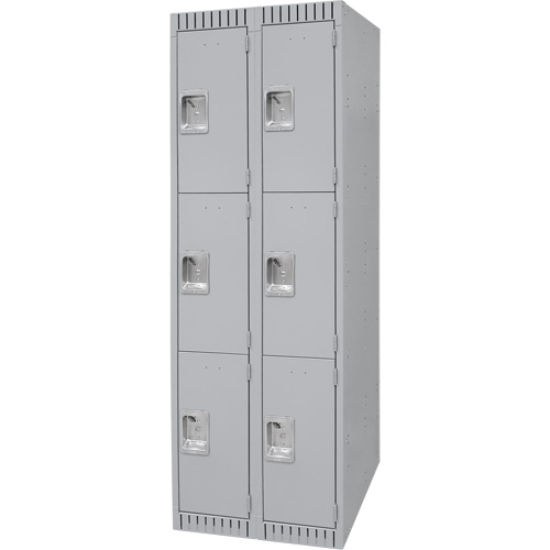 Lockers, 3 -tier, Bank of 2, 24" x 18" x 72", Steel, Grey, Knocked Down Planification Entrepots Molloy