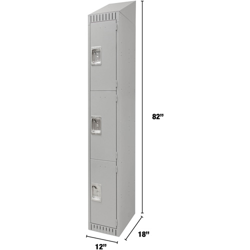 Lockers, 3 -tier, 12" x 18" x 82", Steel, Grey, Knocked Down Planification Entrepots Molloy