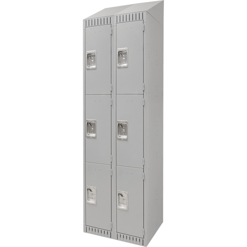 Lockers, 3 -tier, Bank of 2, 24" x 18" x 82", Steel, Grey, Knocked Down Planification Entrepots Molloy
