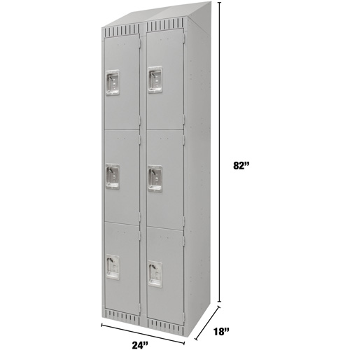 Lockers, 3 -tier, Bank of 2, 24" x 18" x 82", Steel, Grey, Knocked Down Planification Entrepots Molloy