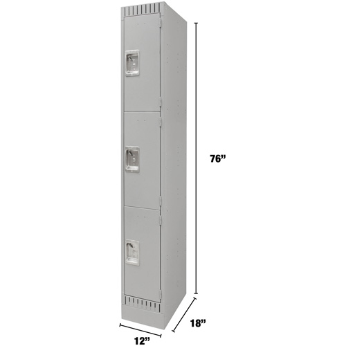 Lockers, 3 -tier, 12" x 18" x 76", Steel, Grey, Knocked Down Planification Entrepots Molloy