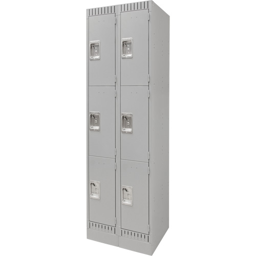 Lockers, 3 -tier, Bank of 2, 24" x 18" x 76", Steel, Grey, Knocked Down Planification Entrepots Molloy