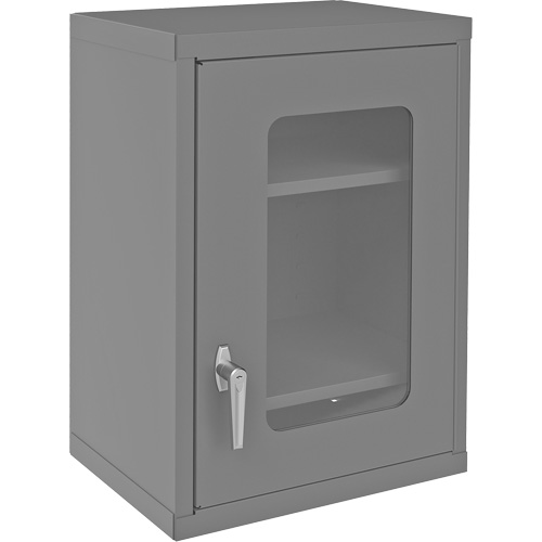 Wall-Mountable Storage Cabinet with Clearview Doors, 26-15/16" H x 18-1/8" W x 13-11/16" D, 2 Shelves, Steel, Grey Planification Entrepots Molloy