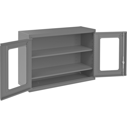 Wall-Mountable Storage Cabinet with Clearview Doors, 26-15/16" H x 35-7/8" W x 13-11/16" D, 2 Shelves, Steel, Grey Planification Entrepots Molloy