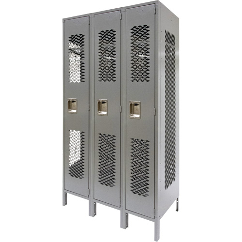 Casiers ventil&eacute;s, Bloc de 3, 36" x 18" x 78", Acier, Gris, D&eacute;mont&eacute;, Perfor&eacute; Planification Entrepots Molloy