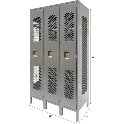 Casiers ventil&eacute;s, Bloc de 3, 36" x 18" x 78", Acier, Gris, D&eacute;mont&eacute;, Perfor&eacute; Planification Entrepots Molloy
