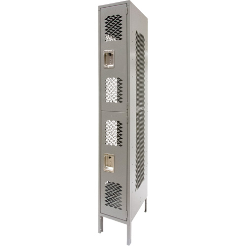 Vented Lockers, 2 -tier, 12" x 18" x 78", Steel, Grey, Knocked Down, Perforated Planification Entrepots Molloy