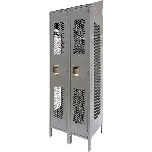 Vented Lockers, Bank of 2, 24" x 18" x 88", Steel, Grey, Knocked Down, Perforated Planification Entrepots Molloy
