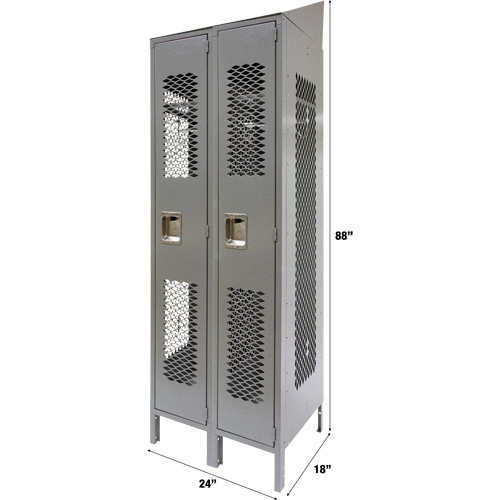 Vented Lockers, Bank of 2, 24" x 18" x 88", Steel, Grey, Knocked Down, Perforated Planification Entrepots Molloy