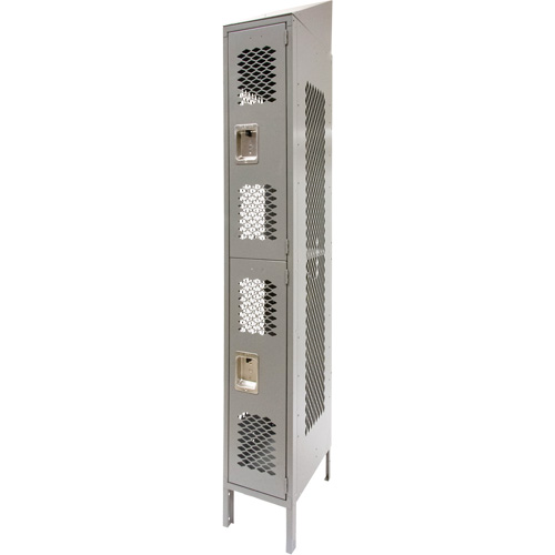 Vented Lockers, 2 -tier, 12" x 18" x 88", Steel, Grey, Knocked Down, Perforated Planification Entrepots Molloy