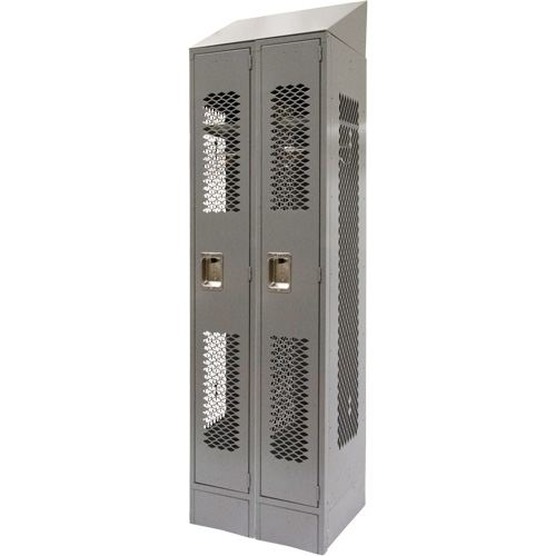 Vented Lockers, Bank of 2, 24" x 18" x 88", Steel, Grey, Knocked Down, Perforated Planification Entrepots Molloy