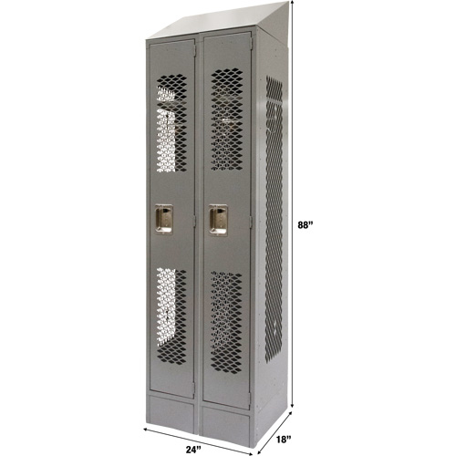 Vented Lockers, Bank of 2, 24" x 18" x 88", Steel, Grey, Knocked Down, Perforated Planification Entrepots Molloy