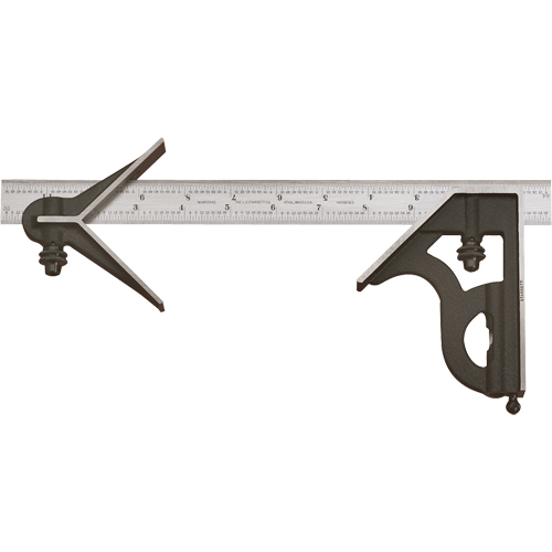 Combination Squares with Square Head & Centre Head - No. 11HC Series with Cast Iron Heads, 12" L, 1/100" Graduations, Steel, Satin Planification Entrepots Molloy