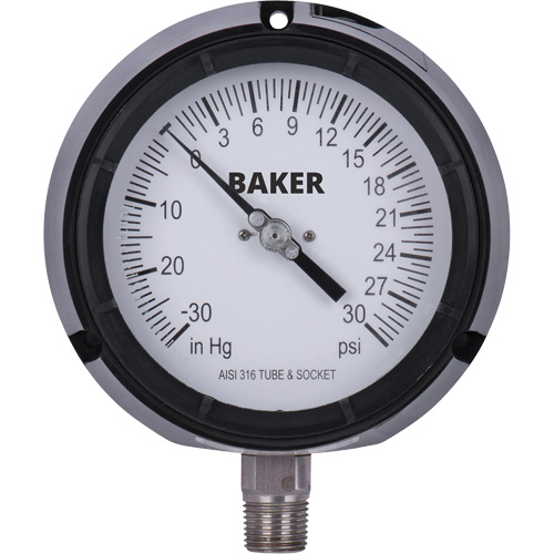 Pressure Gauge, 4-1/2" , 30"-0-30 psi, Bottom Mount, Liquid Filled Analogue Planification Entrepots Molloy