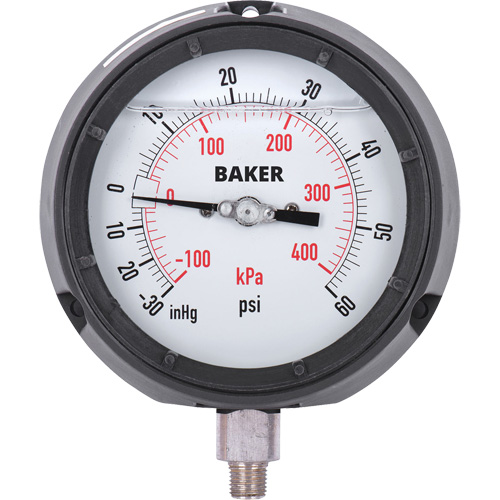 Manom&egrave;tre,  4-1/2", 30"-0-60 psi, Fixation inf&eacute;rieure, Analogique rempli de liquide Planification Entrepots Molloy