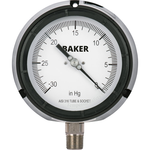 Manom&egrave;tre,  4-1/2", 30" 0 Hg Vac, Fixation inf&eacute;rieure, Analogique rempli de liquide Planification Entrepots Molloy