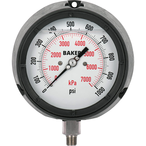 Pressure Gauge, 4-1/2" , 0 - 1000 psi, Bottom Mount, Liquid Filled Analogue Planification Entrepots Molloy
