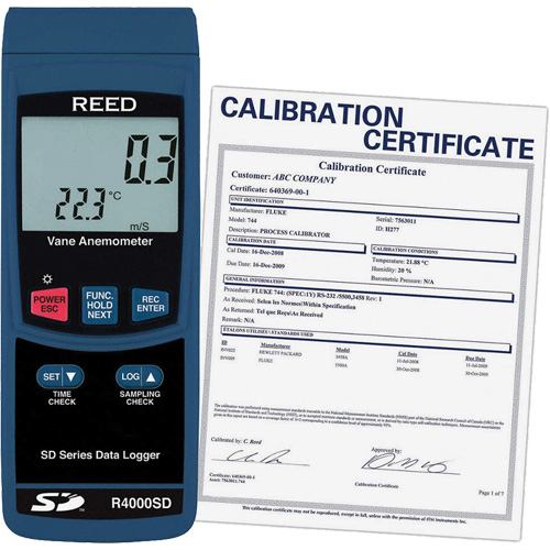 Thermo-Anemometer with Calibration Certificate, Data Logging, 0.4 - 30 m/sec Air Velocity Range Planification Entrepots Molloy