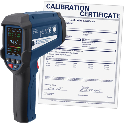 Professional Infrared Thermometer with Integrated Type K Thermocouple & Calibration Certificate, -58 - 3362°F (-50 - 1850°C), 55:1, Adjustable Emmissivity Planification Entrepots Molloy