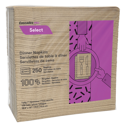 Serviettes de table &agrave; pli 1/8 Pro Select, 1 pli, 15,5" x 16" Planification Entrepots Molloy