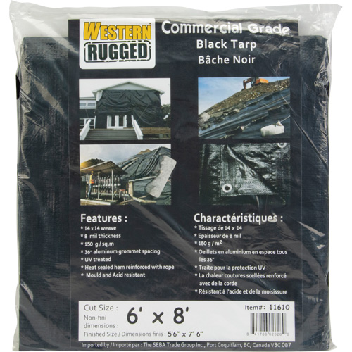Tarp, Light Industrial Duty, Black, 6' x 8' x 8 mils Planification Entrepots Molloy