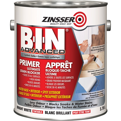 B-I-N&reg; Advanced Synthetic Shellac Based Primer, 3.78 L, Gallon, Tintable Bright White Planification Entrepots Molloy