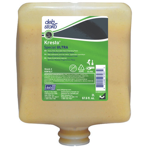 Recharge de nettoyant pour les mains Kresto Special Ultra, P&acirc;te, 2 L, Cartouche en plastique, Fraîcheur Planification Entrepots Molloy