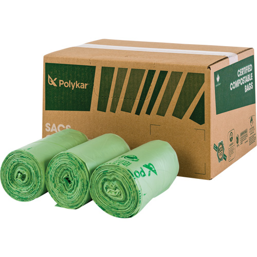 Sacs certifi&eacute;s compostables, R&eacute;gulier, 17" lo x 17" la, Vert, Capacit&eacute; de 10 L (3 gal.) Planification Entrepots Molloy