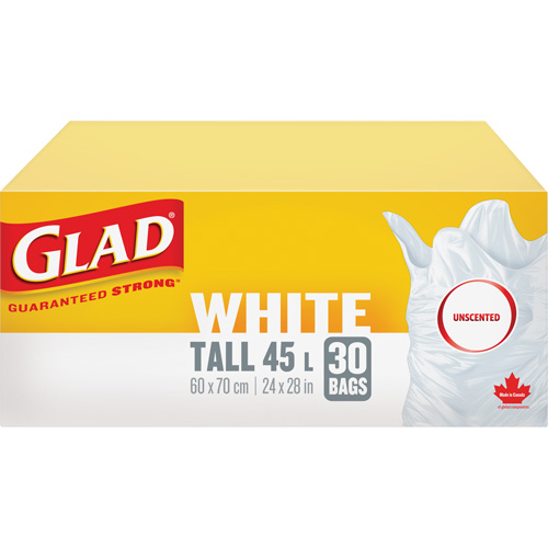 Tall 45L Unscented Garbage Bags, Regular, 24" W x 28" L, White Planification Entrepots Molloy