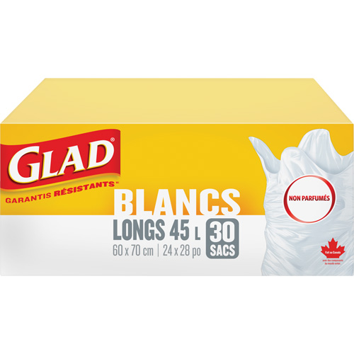 Tall 45L Unscented Garbage Bags, Regular, 24" W x 28" L, White Planification Entrepots Molloy